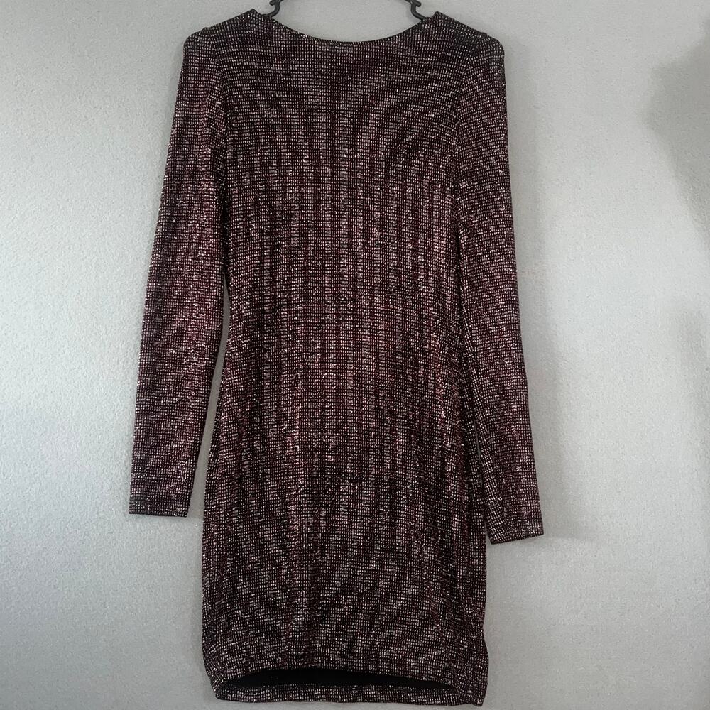 ElleClo Dress Womens Medium Black Glitter Mini Draped Open Back